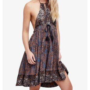 Free People Womens Beach Day Mini Dress,‎ Brown, Small, Halter, Multi-Print /n2